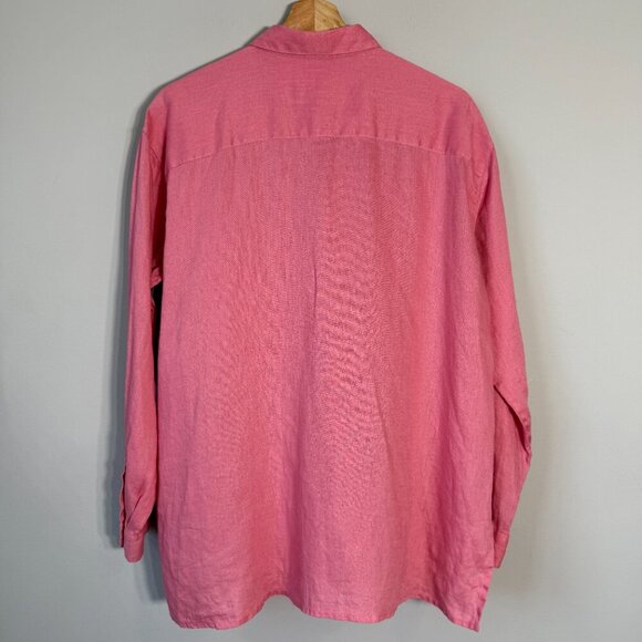 J. Jill Love Linen Long Sleeve Button Down Shirt Blouse Women's Medium Pink - Picture 9 of 12